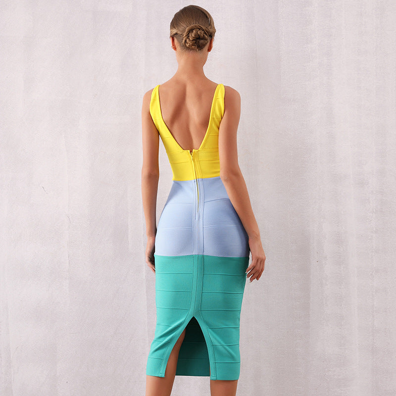Colorblock bandage dress