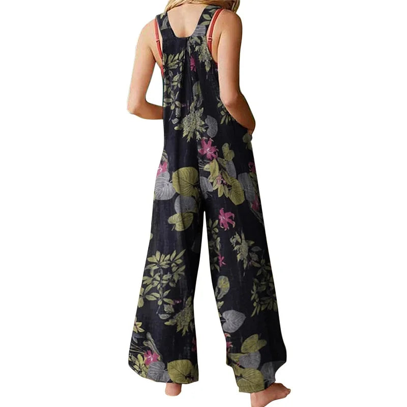 Linen Leaf Print Jumpsuit