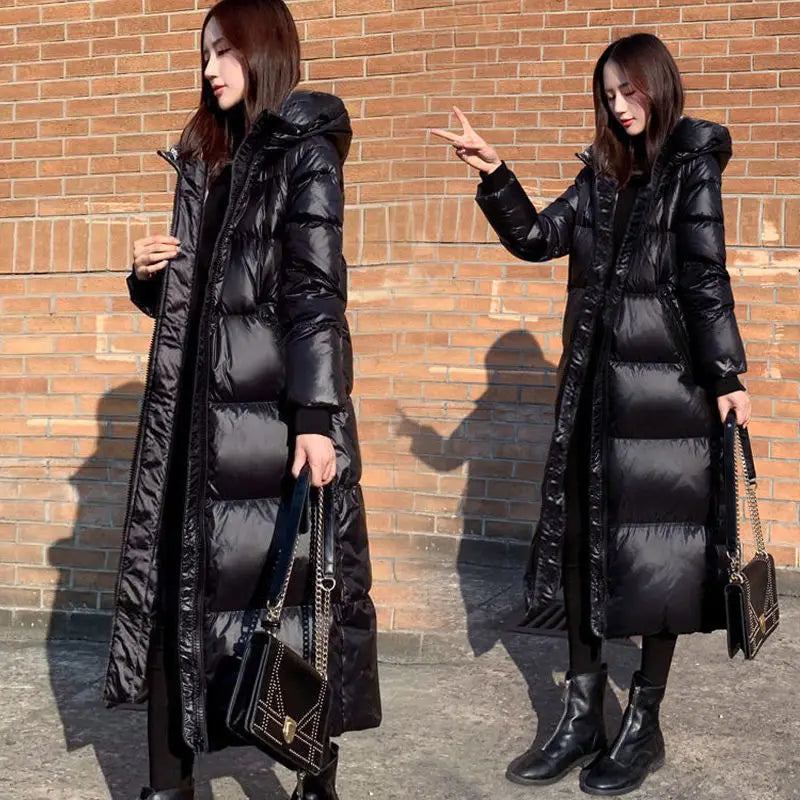 Glossy Hooded Parka Coat