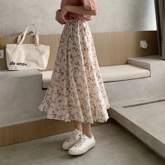 Floral Drawstring Midi Skirt