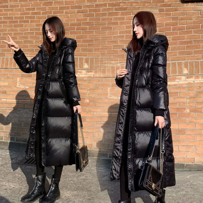 Glossy Hooded Parka Coat