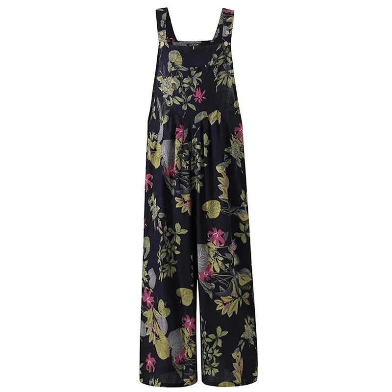 Linen Leaf Print Jumpsuit
