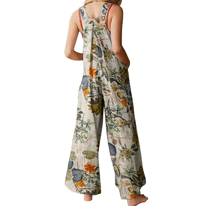 Linen Leaf Print Jumpsuit