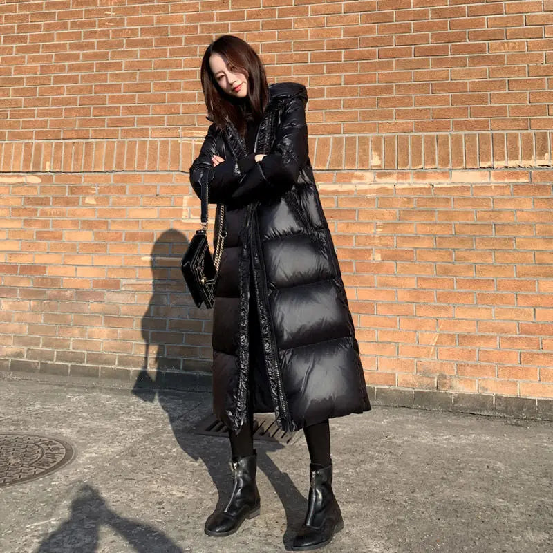 Glossy Hooded Parka Coat
