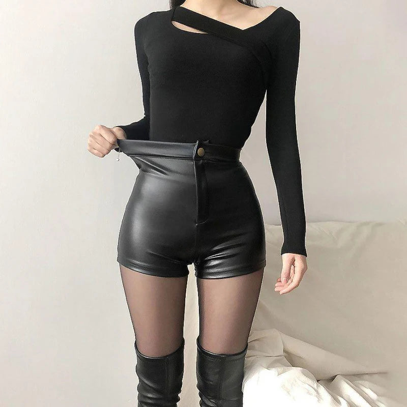 Black PU Summer Shorts