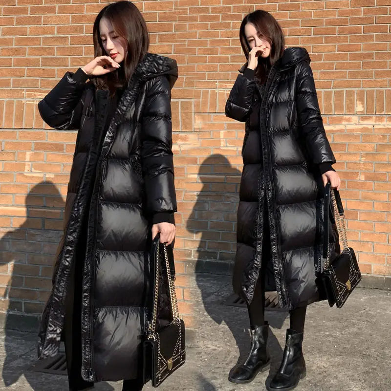 Glossy Hooded Parka Coat