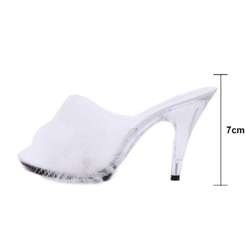 Feather Transparent Heel Sandals
