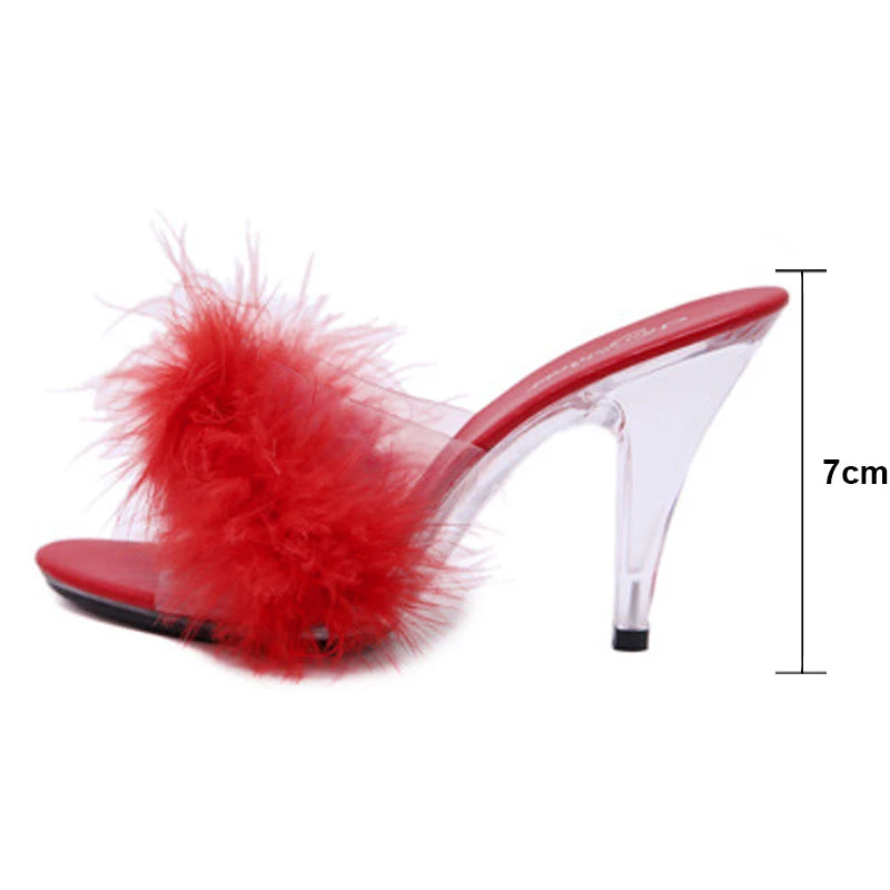 Feather Transparent Heel Sandals