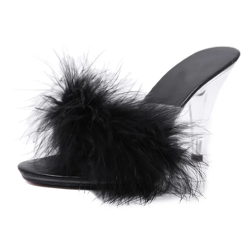 Feather Transparent Heel Sandals