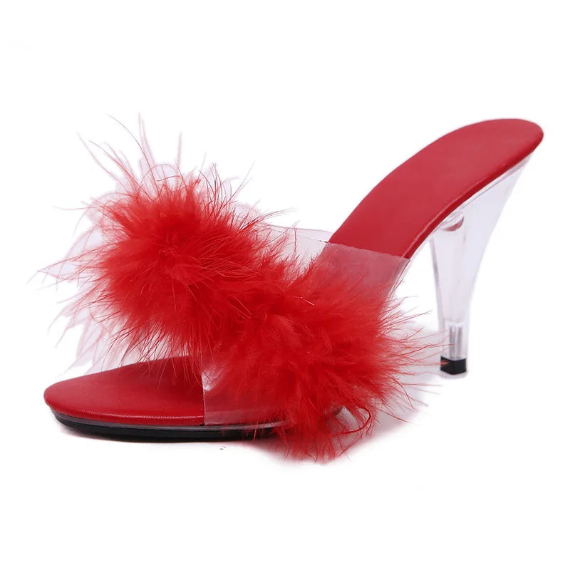 Feather Transparent Heel Sandals