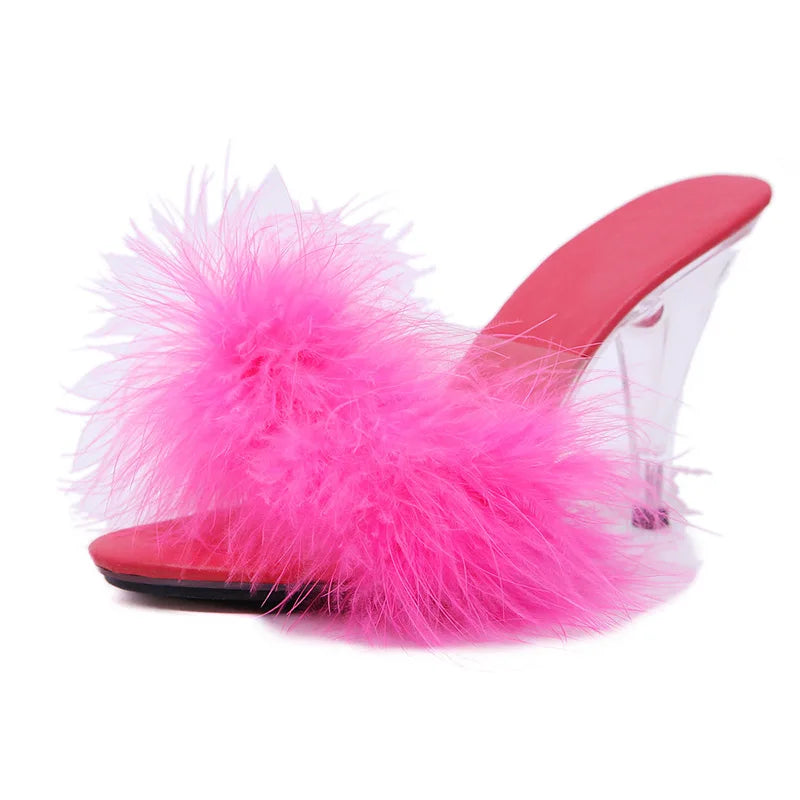Feather Transparent Heel Sandals