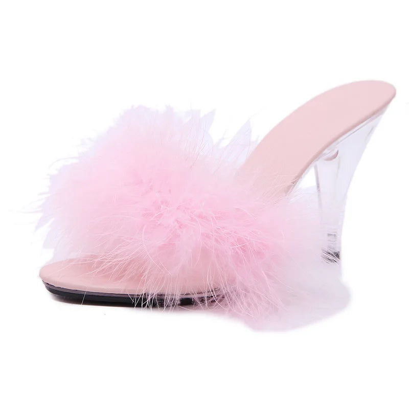 Feather Transparent Heel Sandals
