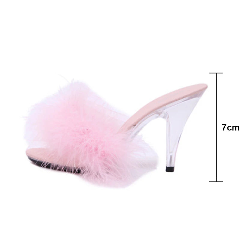 Feather Transparent Heel Sandals