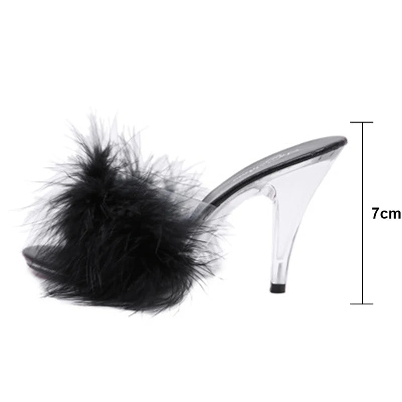 Feather Transparent Heel Sandals