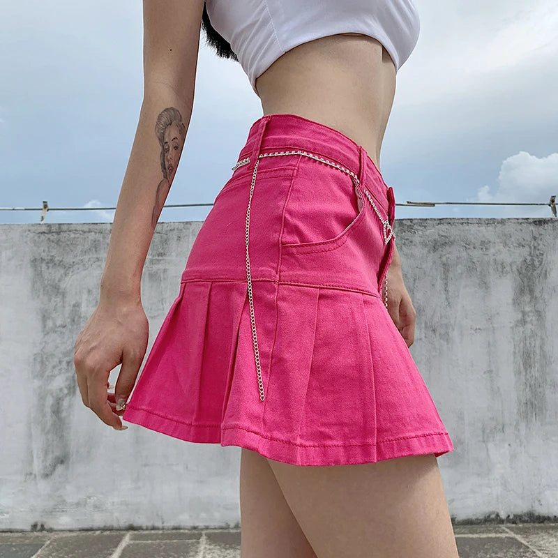 Y2K Denim Pleated Skirt