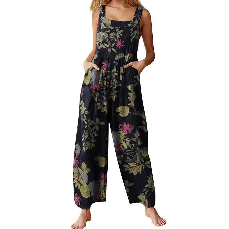 Linen Leaf Print Jumpsuit