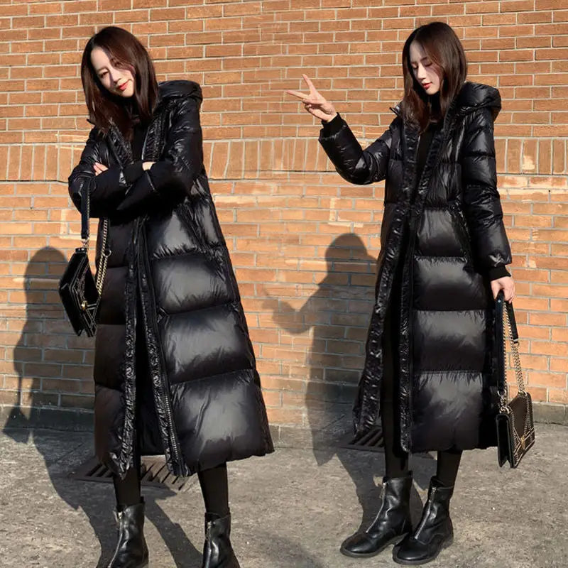 Glossy Hooded Parka Coat