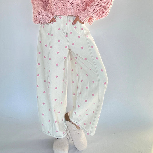 Dot Print Barrel Jeans