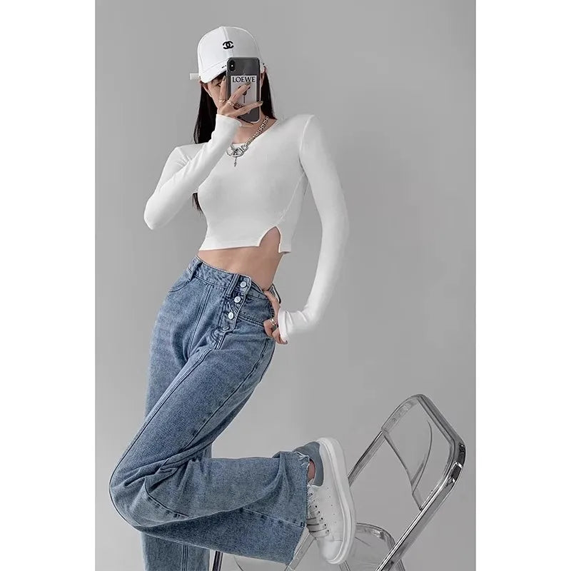 Draped Wide Leg Jeans
