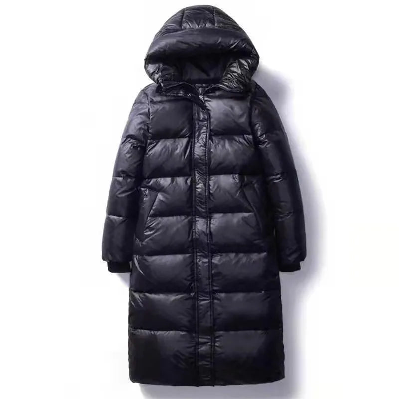 Glossy Hooded Parka Coat