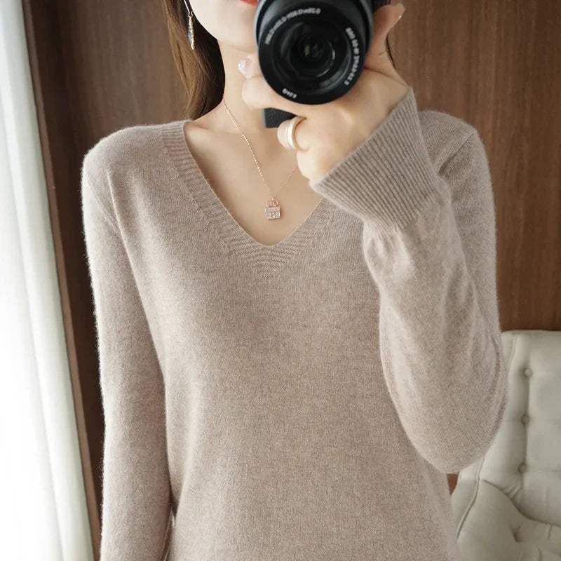 V-Neck Solid Knit Sweater