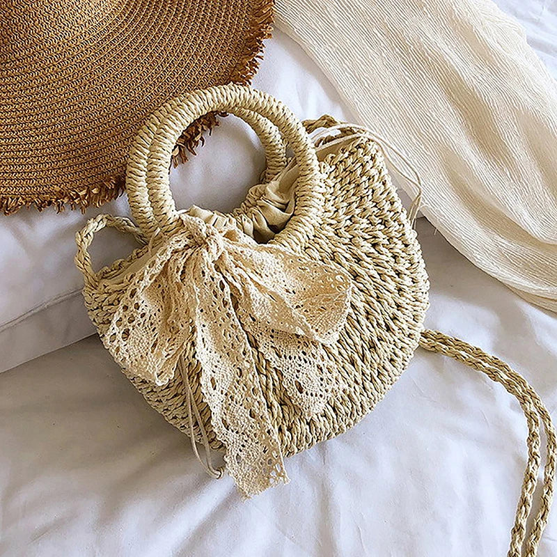 Rattan Half-Round Straw Bag