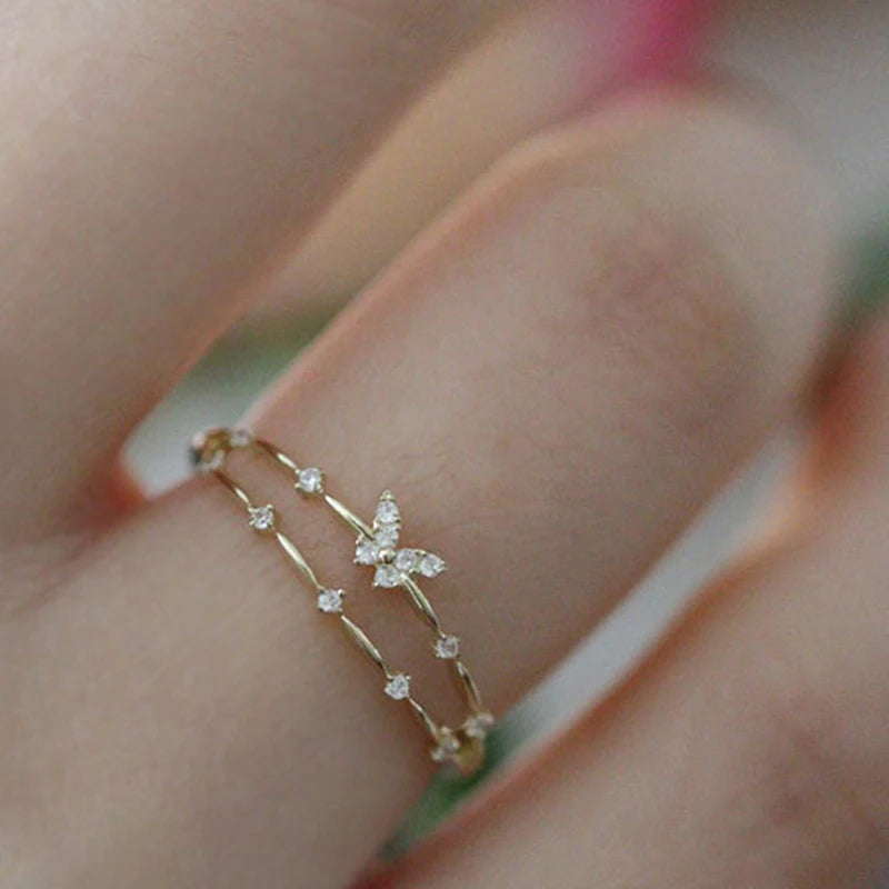 Double Butterfly Zircon Ring