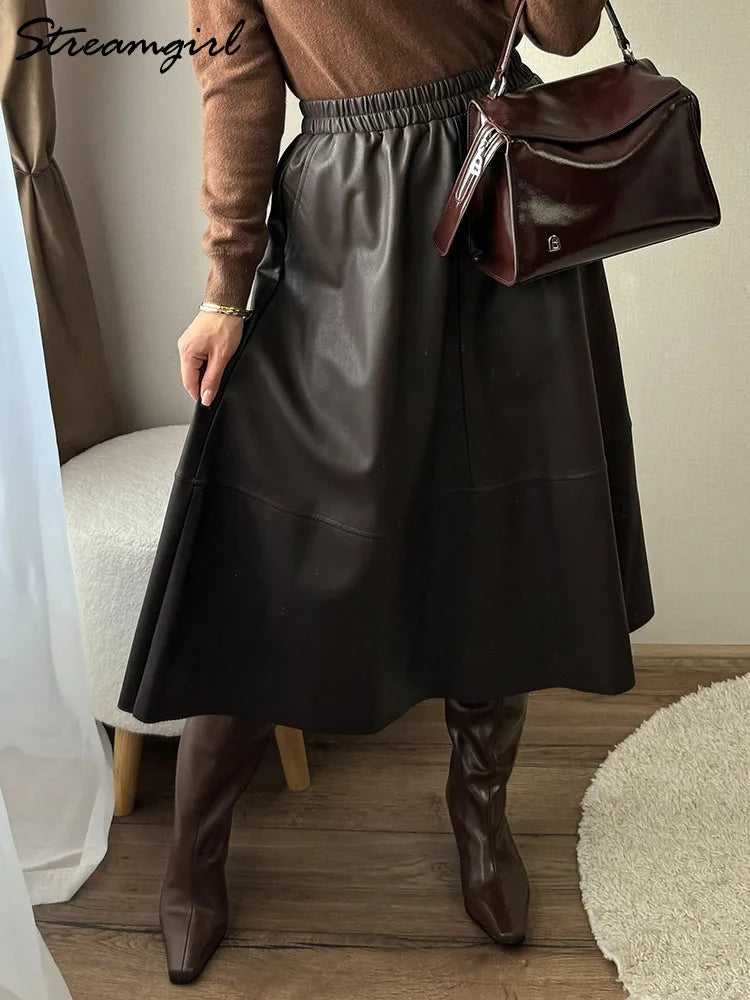 Leather A-Line Pocket Skirt