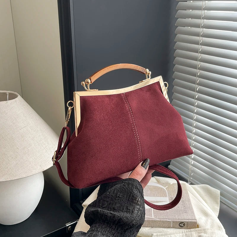 Suede Wooden Handle Bag