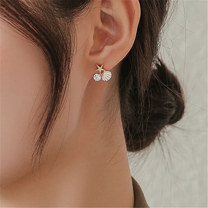 Shell Starfish Stud Earrings
