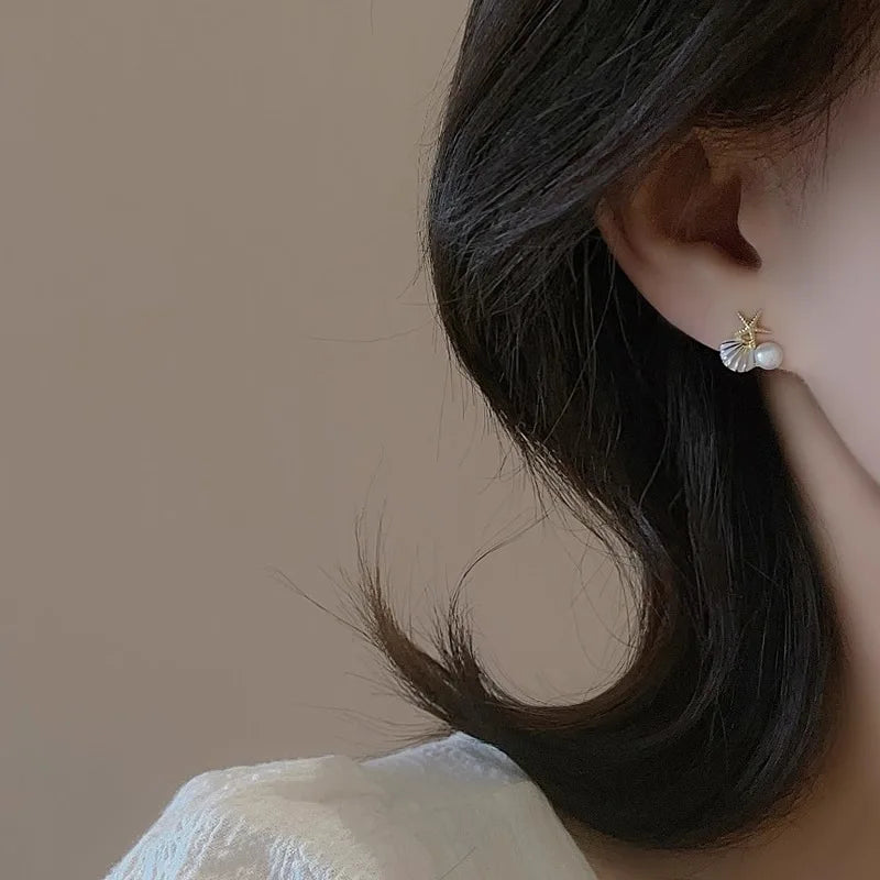 Shell Starfish Stud Earrings
