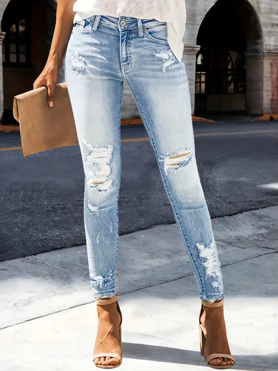 Washed Ripped Stretch Jeans