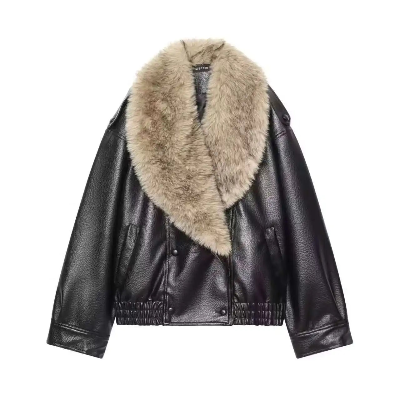 Fur Collar Leather Coat