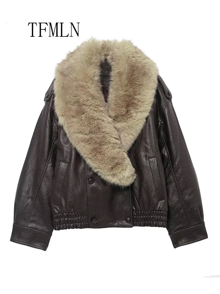 Fur Collar Leather Coat