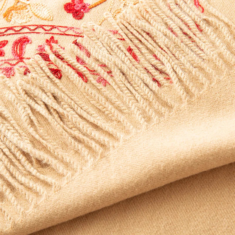 Embroidered Cashmere-Feel Shawl