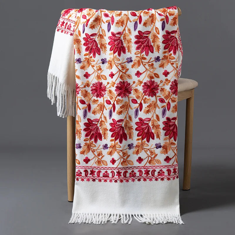 Embroidered Cashmere-Feel Shawl