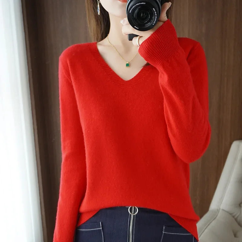 V-Neck Solid Knit Sweater