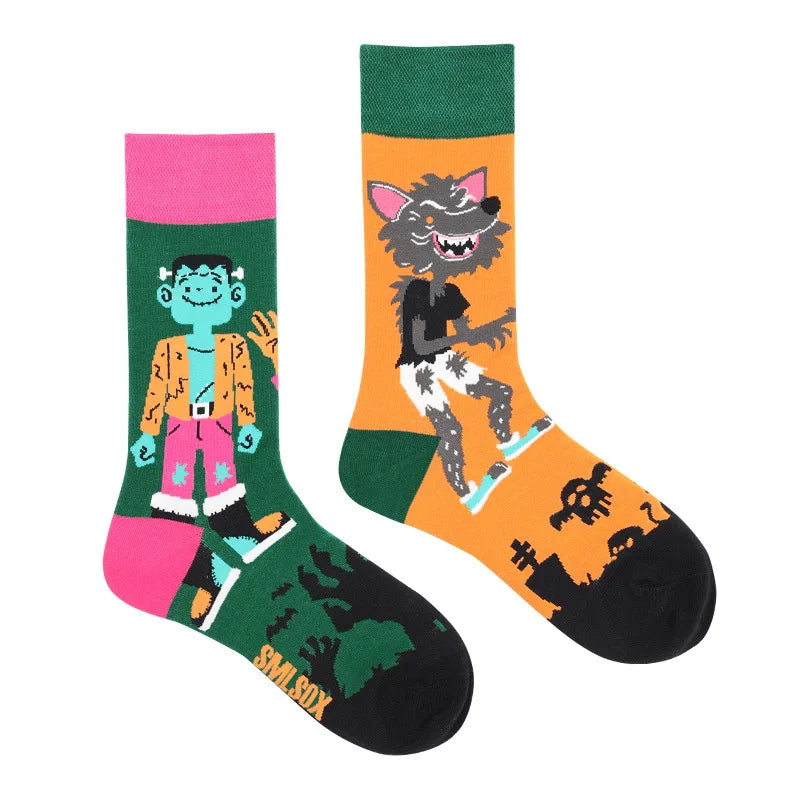 1Pair Man Women Socks Original AB Tide Socks Medium High Tube Colorful Socks Flowers Fruits Candy Cake Cotton Socks Unisex Socks