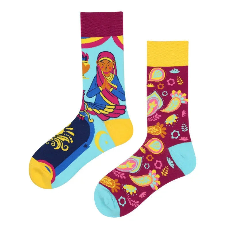 1Pair Man Women Socks Original AB Tide Socks Medium High Tube Colorful Socks Flowers Fruits Candy Cake Cotton Socks Unisex Socks