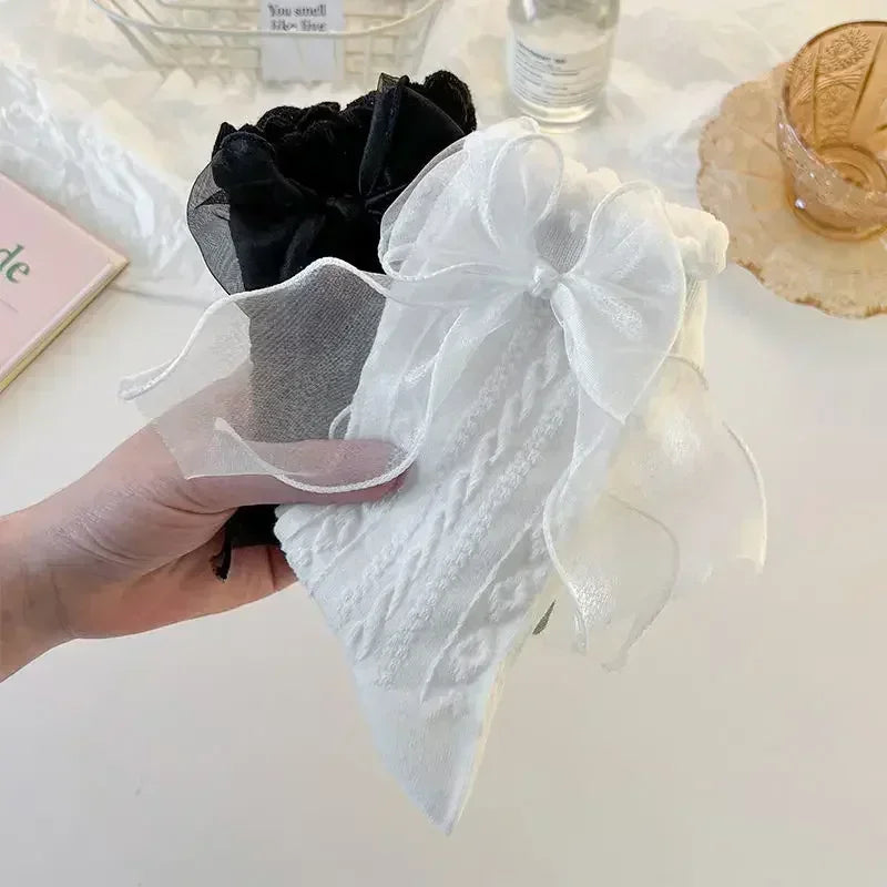 JK Japanese Lace Bow Ruffle Socks Kawaii Lolita Short Socks Cotton Socks Lacework Stockings Women's Mid-tube Solid Stockings
