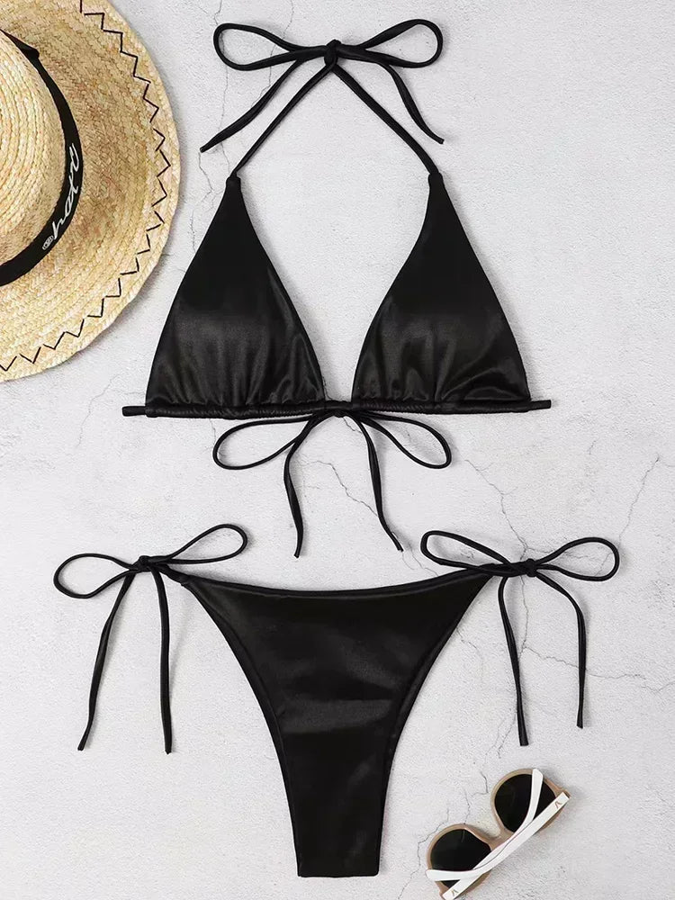 Metallic Halter Bikini Set