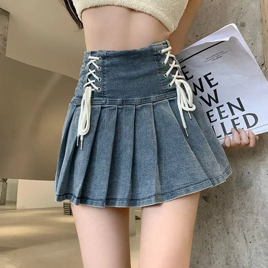 Denim Lace-Up Mini Skirt