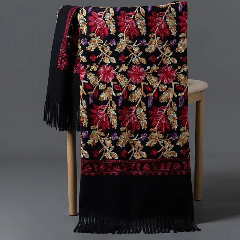 Embroidered Cashmere-Feel Shawl