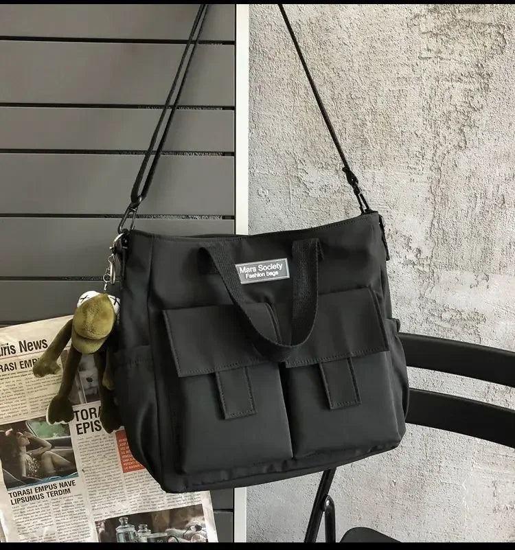 Multi-Pocket Nylon Messenger Bag