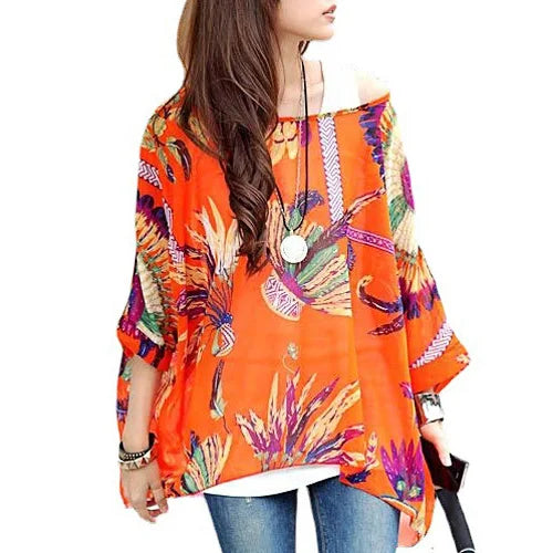 Batwing Boho Chiffon Blouse