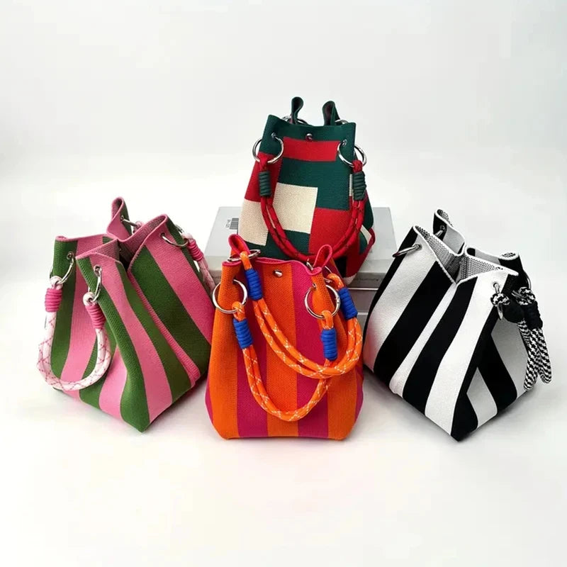 Knitted Colorblock Bucket Bag