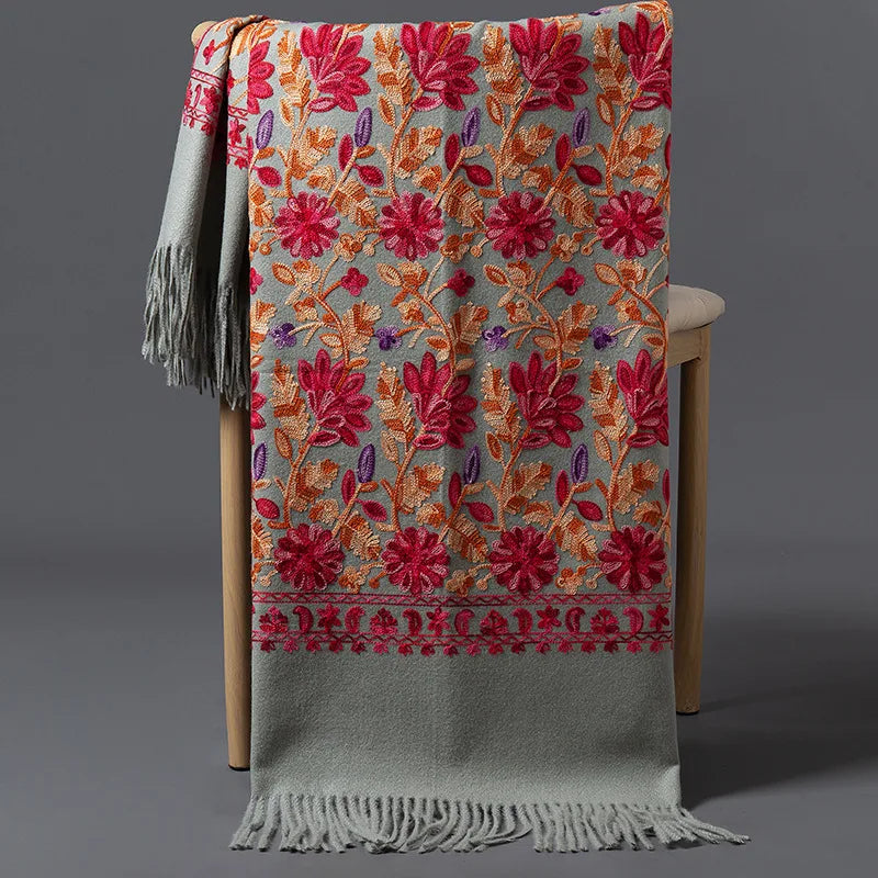 Embroidered Cashmere-Feel Shawl