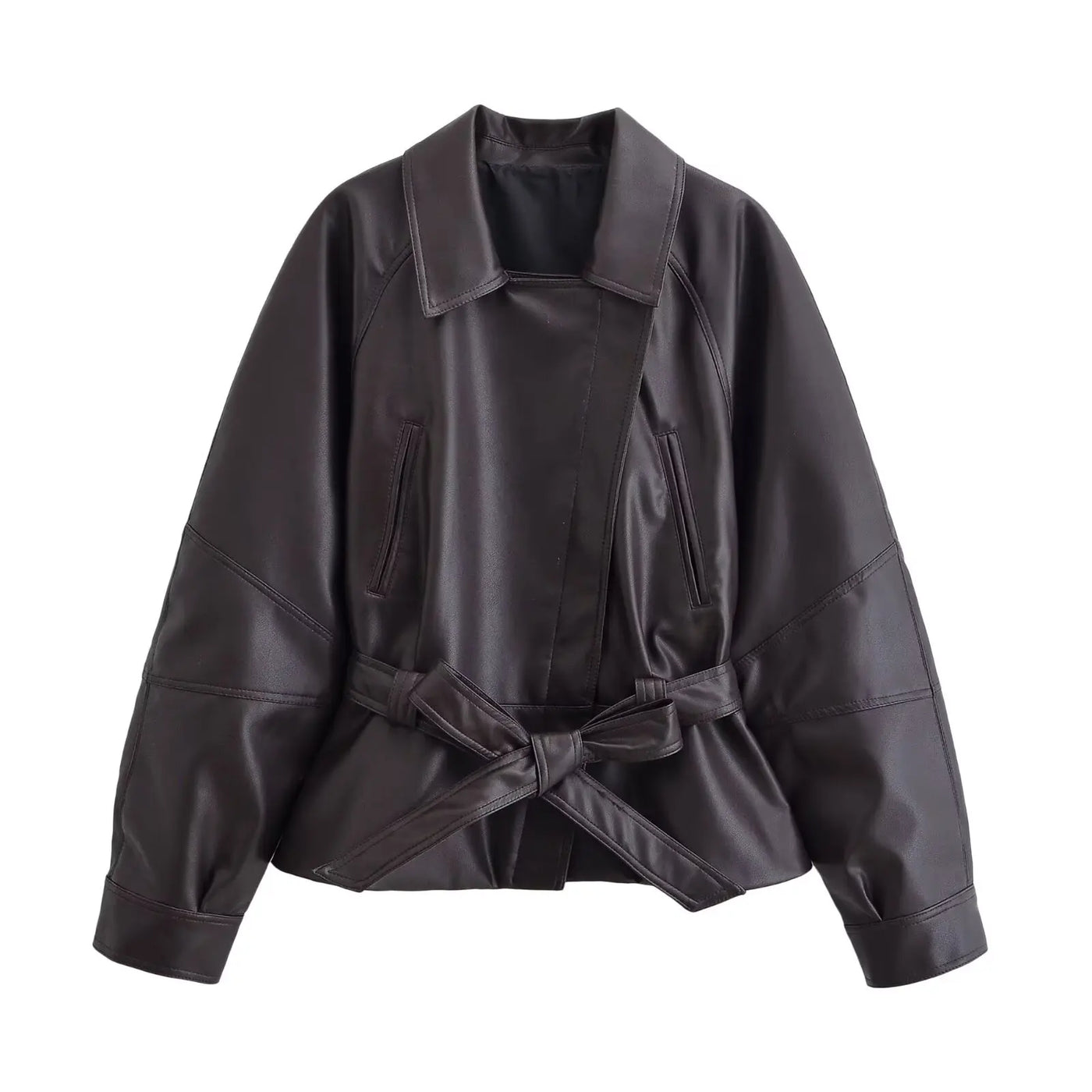 Faux Leather Belted Jacket