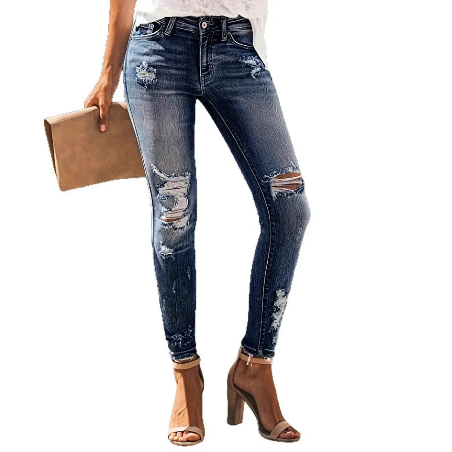 Washed Ripped Stretch Jeans