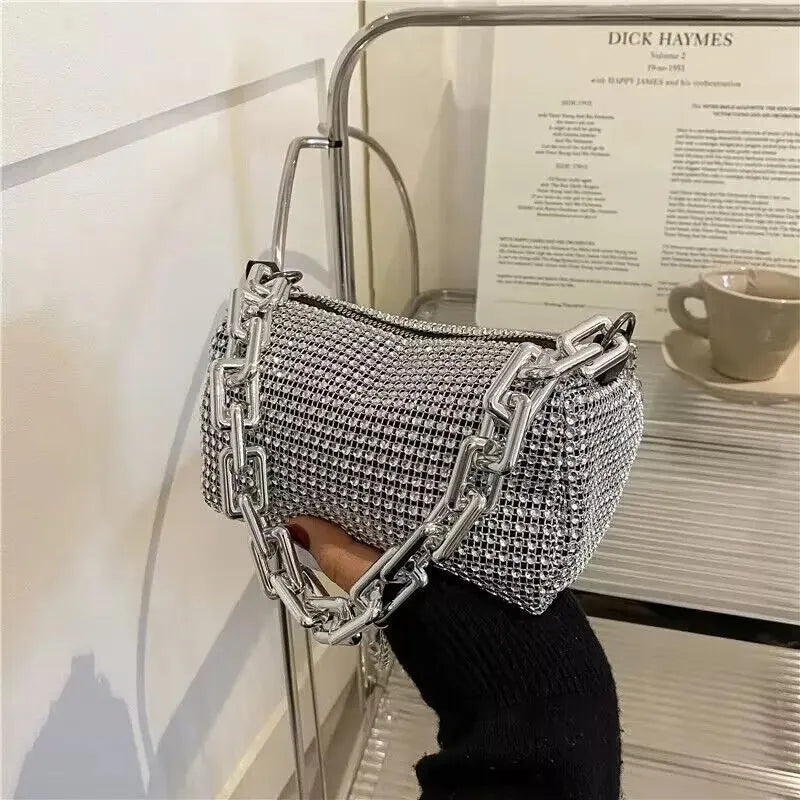 Rhinestone Bucket Chain Bag